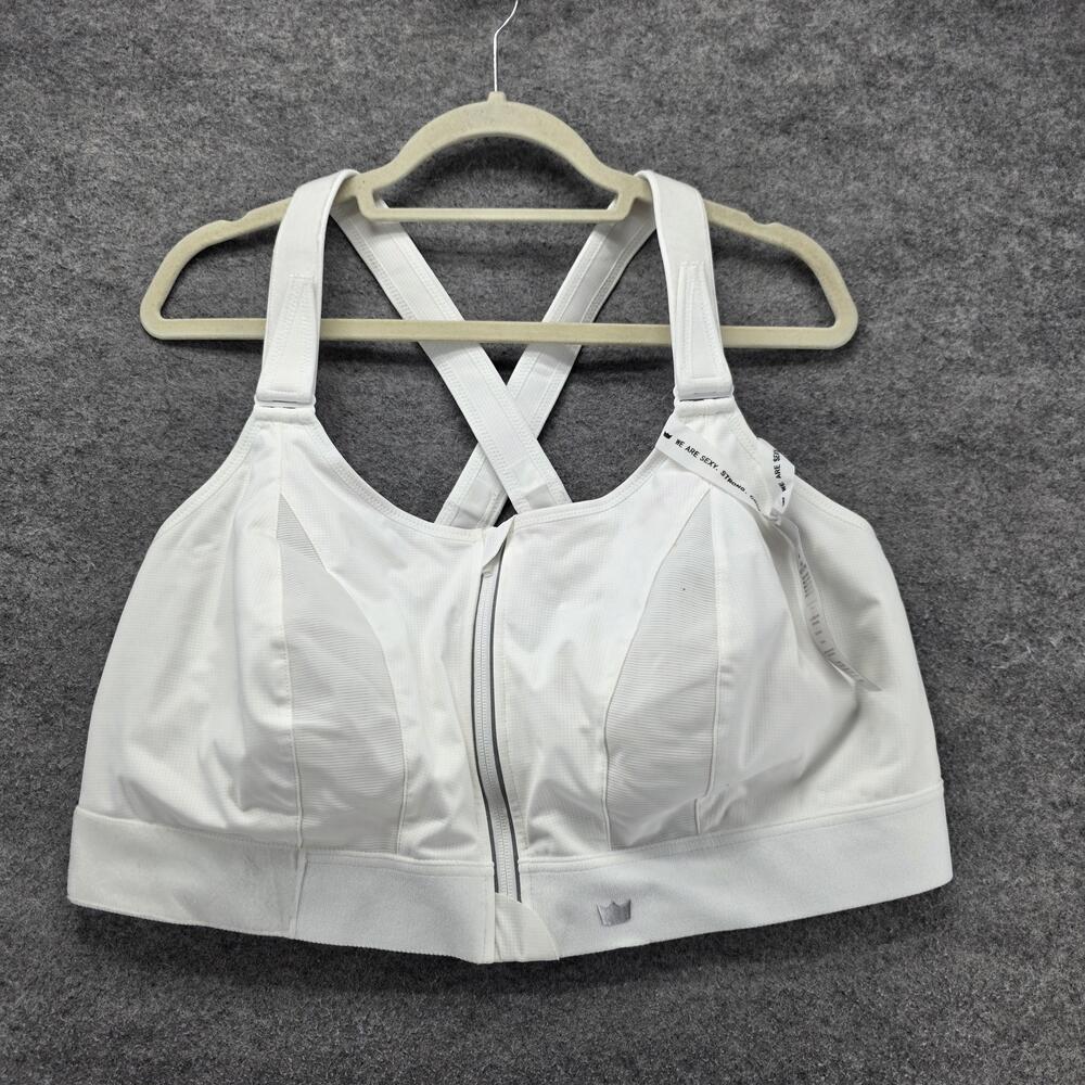 SHEFIT Sports Bra Womens Size 6 White Zip Front Crossback High Support